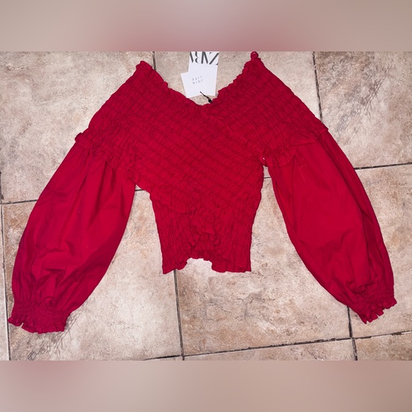 Zara Tops - BNWT- Zara Red Smocked Crop Top-sz. XS